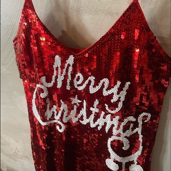 MERRY Christmas Red Sequin Costume Fancy Party Holiday Dress Disco Holiday New - Picture 8 of 11